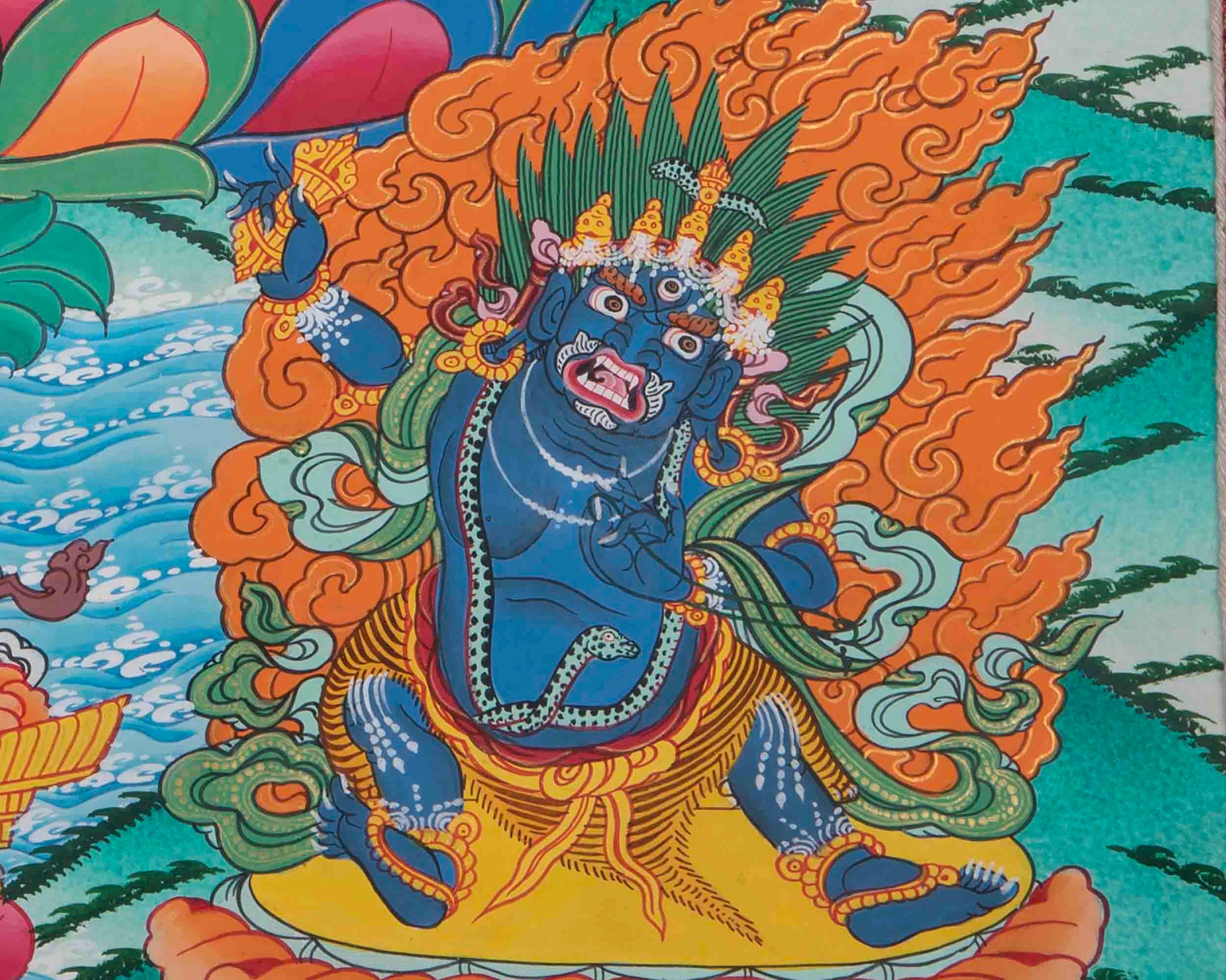 Green Tara Divine Mother Thangka Painting With Brocade | Bodhisattva Wall hanging Decor