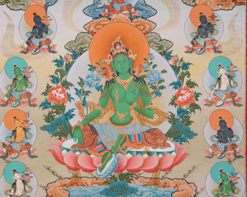 21 Tara Thangka With Beautiful Face and Master Quality Workmanship | Brocade Mounted