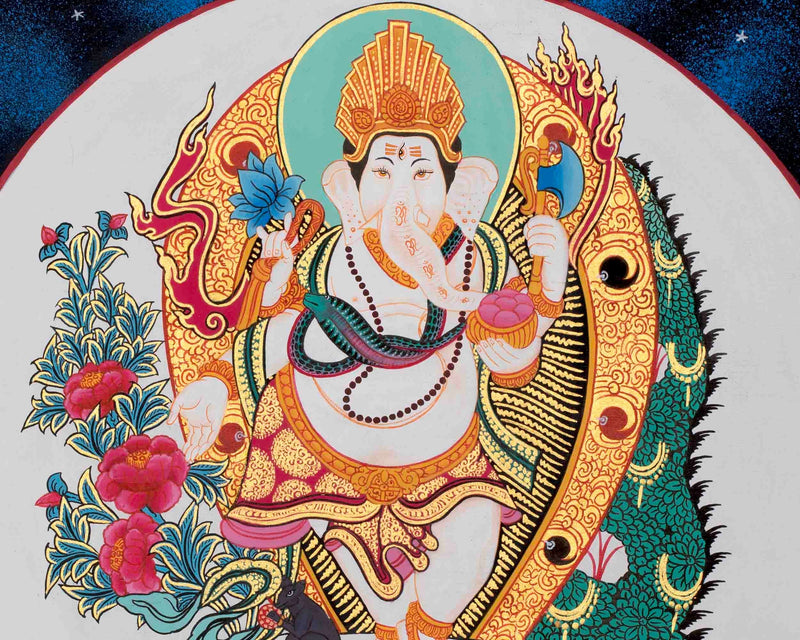 Ganesh Thangka Art | Original Hand Painted Thangka  | Hindu Deity Art for your Peace