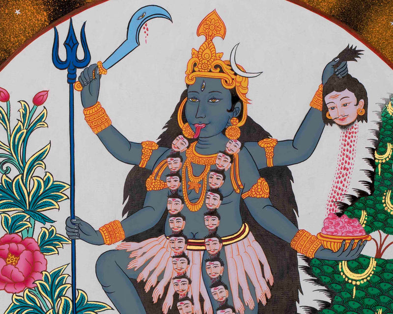 Kali Deity Thangka Painting | Handcrafted Expression of Power and Grace | Original Hand Painted Thangka Art |