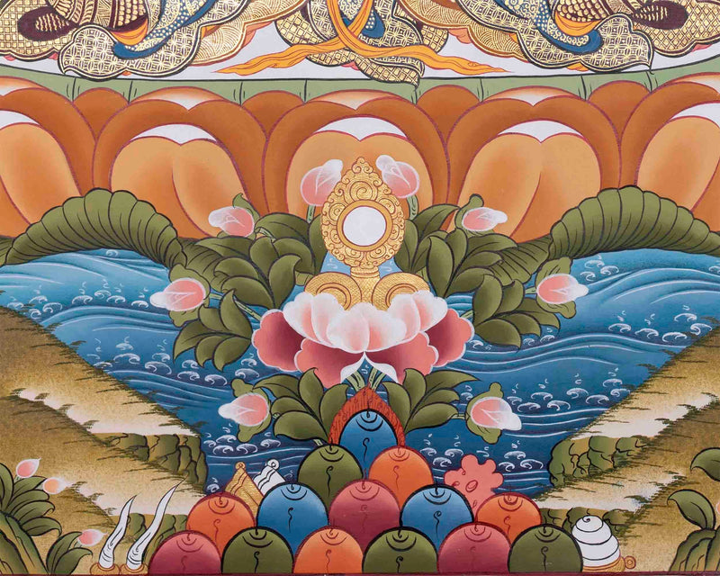 4 Armed Chengrezig Thangka Painting | Yoga And Meditation Home Decor