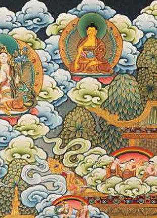 Avalokiteshvara Chengrezig Thangka With Amitabha Buddha | Vajrayana Buddhism Painting