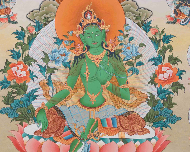 21 Tara Thangka With Beautiful Face and Master Quality Workmanship | Brocade Mounted