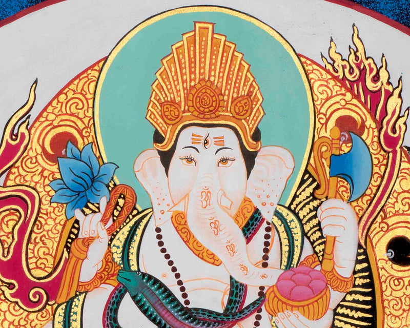 Ganesh Thangka Art | Original Hand Painted Thangka  | Hindu Deity Art for your Peace