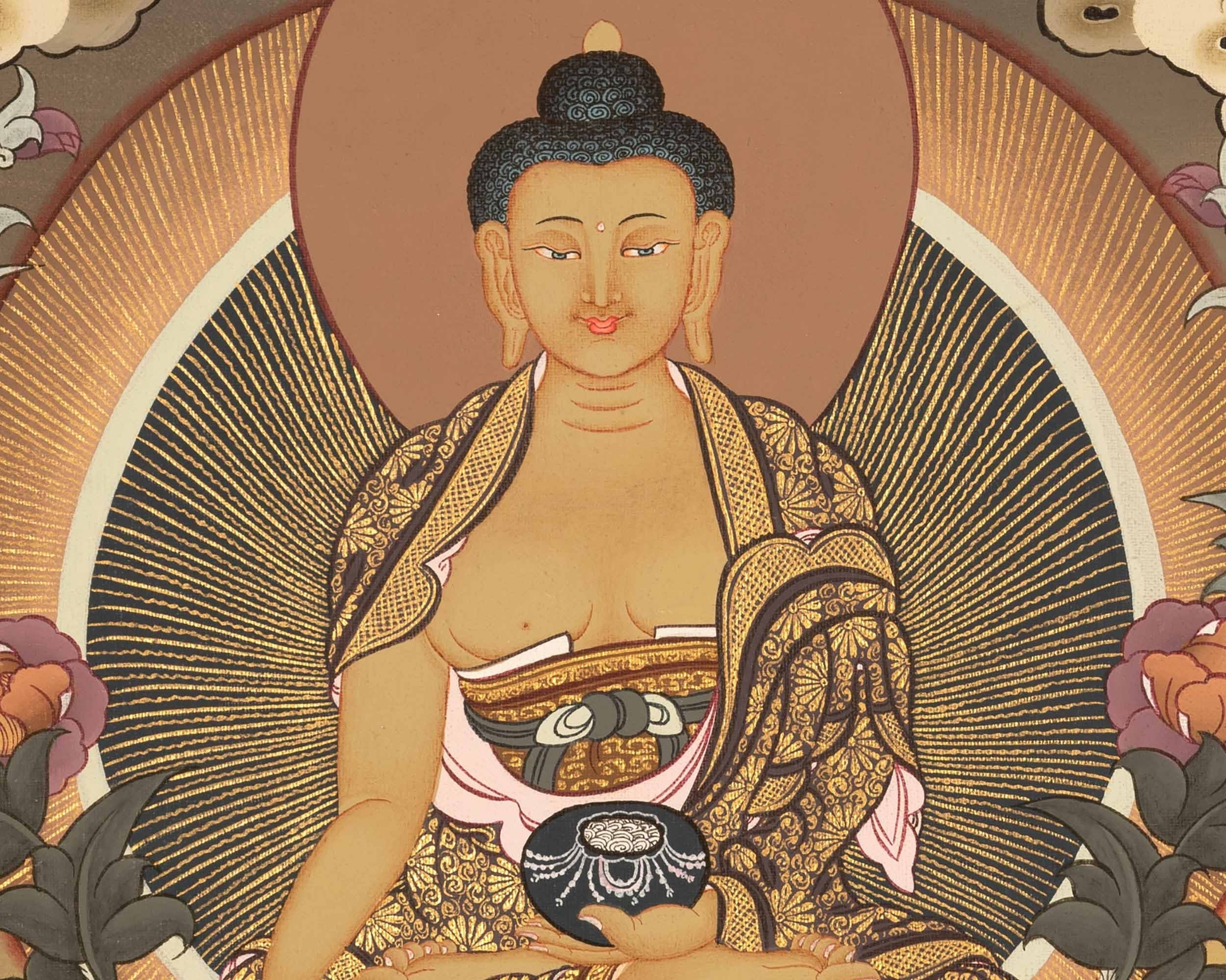 Shakyamuni Buddha Thangka With Brocade | Buddhist Painting | Wall Hanging