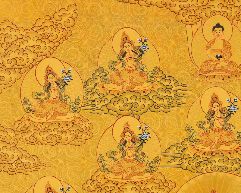 Full Gold Style 21 Green Taras Thangka | Buddhist Art | Master Quality | Thangka Painting |