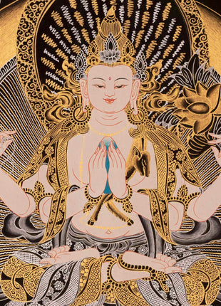 Amitabha Buddha, Dzambala, and Chengrezig Thangka | Original Hand-Painted Red Buddha |  Art Painting For Meditation | Tibetan Thangka