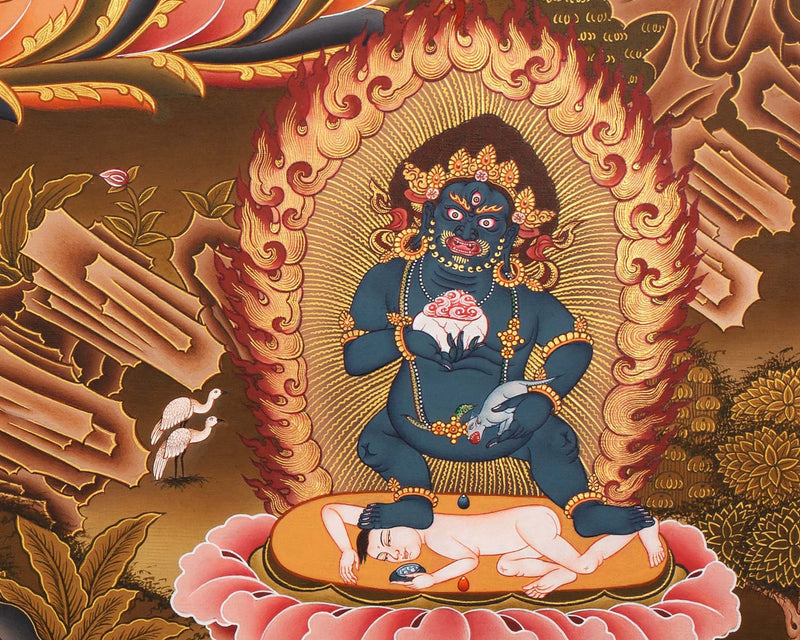 Dzambala Thangka Painting | Buddhist Wall Decor Painting | Traditional Himalayan Art