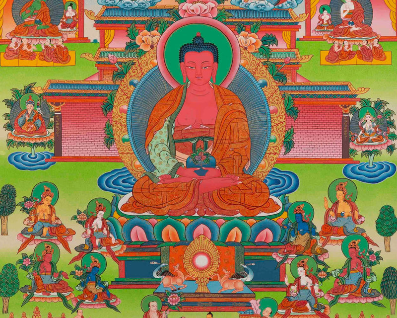 Original Hand-Painted Amitabha Buddha Palace | Sukhavati Thangka | Tibetan Buddhist Painting |