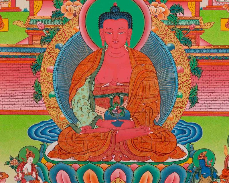 Original Hand-Painted Amitabha Buddha Palace | Sukhavati Thangka | Tibetan Buddhist Painting |