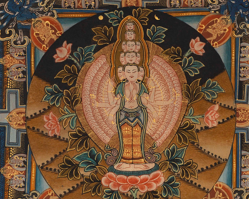 Tibetan Mandala With 1000 Armed Avalokiteshvara | Traditional Wall Hanging Buddhist Painting