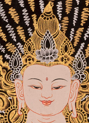 Amitabha Buddha, Dzambala, and Chengrezig Thangka | Original Hand-Painted Red Buddha |  Art Painting For Meditation | Tibetan Thangka