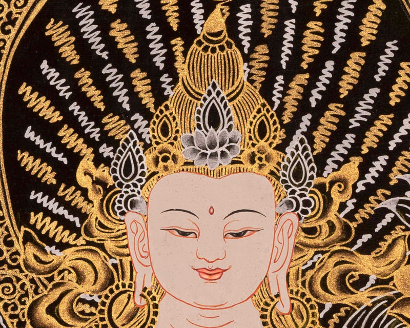 Amitabha Buddha, Dzambala, and Chengrezig Thangka | Original Hand-Painted Red Buddha |  Art Painting For Meditation | Tibetan Thangka