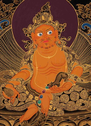 Amitabha Buddha, Dzambala, and Chengrezig Thangka | Original Hand-Painted Red Buddha |  Art Painting For Meditation | Tibetan Thangka