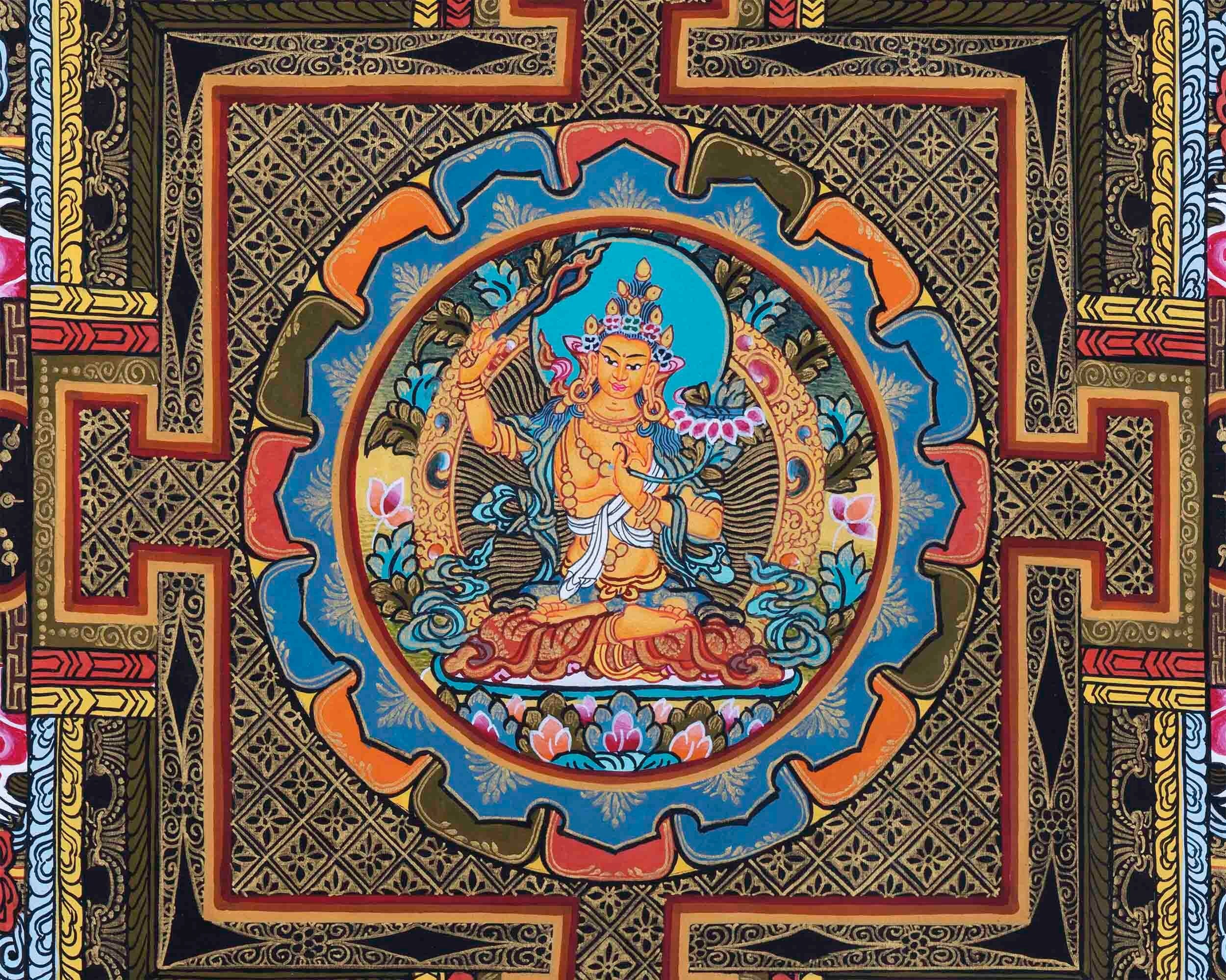 Original Hand-Painted Manjushree Mandala Thangka | Boddhisattva of Wisdom & Compassion |