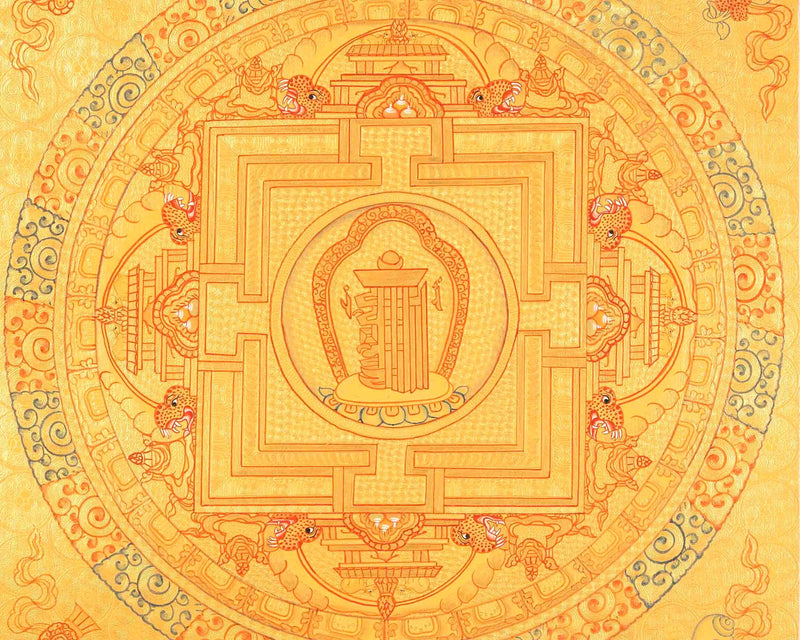 Hand Painted Full Gold Auspicious Mandala Tibetan Thangka | Religious Gift