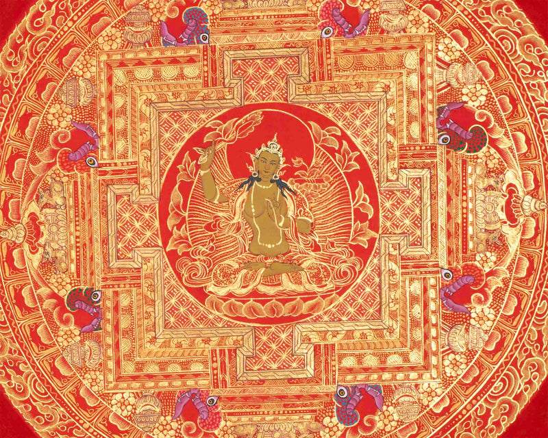 Dzambala, Manjushree, Shakyamuni Buddha Mandala Thangka | Orignal Hand Painted Tibetan Art |