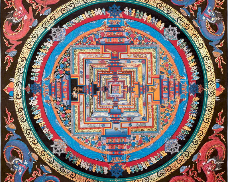 Dragon Kalachakra Mandala Thangka | Wall Hanging Yoga Meditation Canvas Art