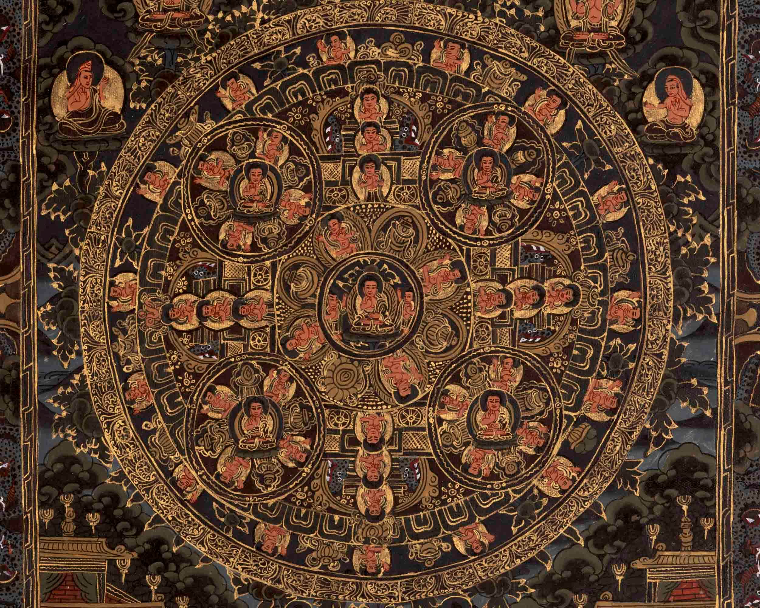 Oil Varnished Shakyamuni Buddha Mandala | Wall Decoration Painting | Mindfulness Meditation Object of Focus For Our Wellbeing | Zen Buddhism