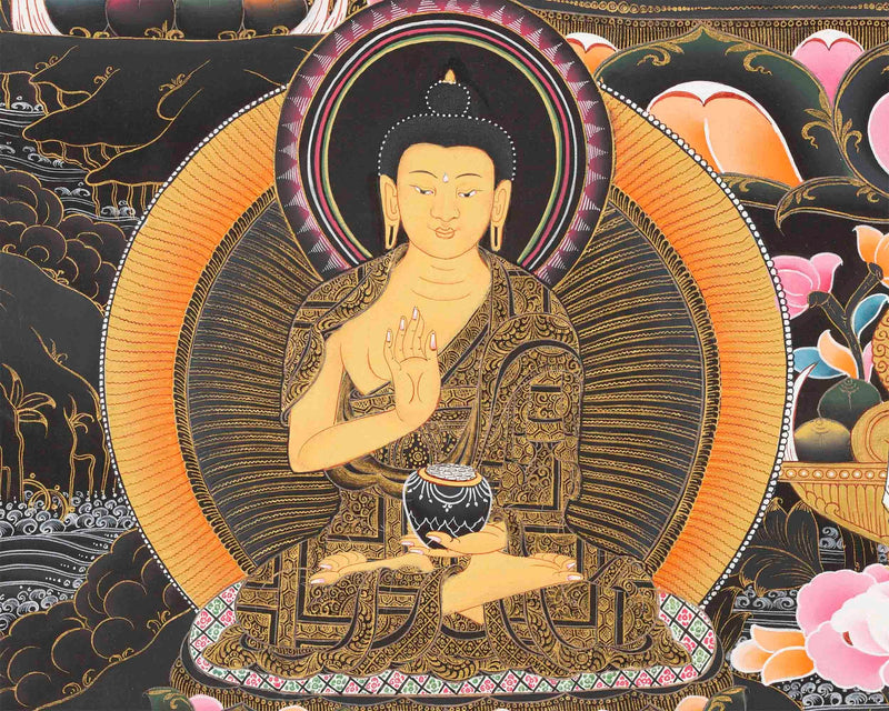 Original Hand Painted Shakyamuni Buddha Thangka With Dipankar Buddha & Maitreya Buddha |