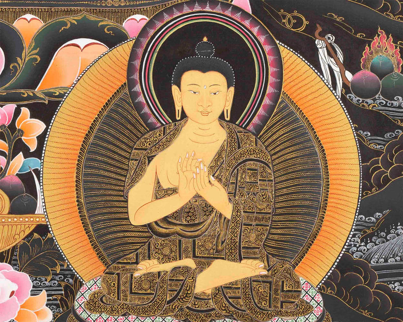 Original Hand Painted Shakyamuni Buddha Thangka With Dipankar Buddha & Maitreya Buddha |