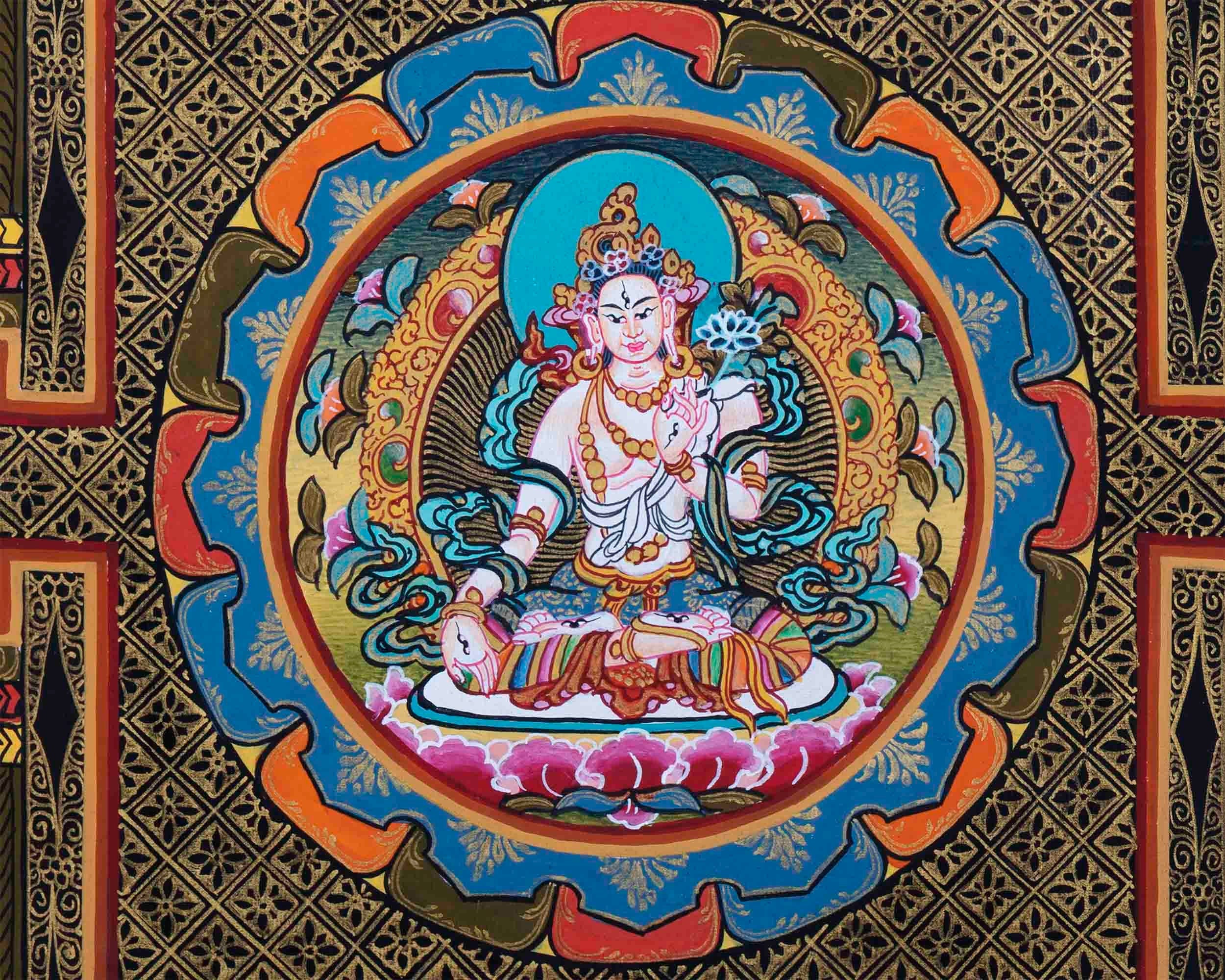 Bodhisattva Tara Thangka Mandala for Good luck | Traditional Painting | Buddhist Bodhisattva Dolma |