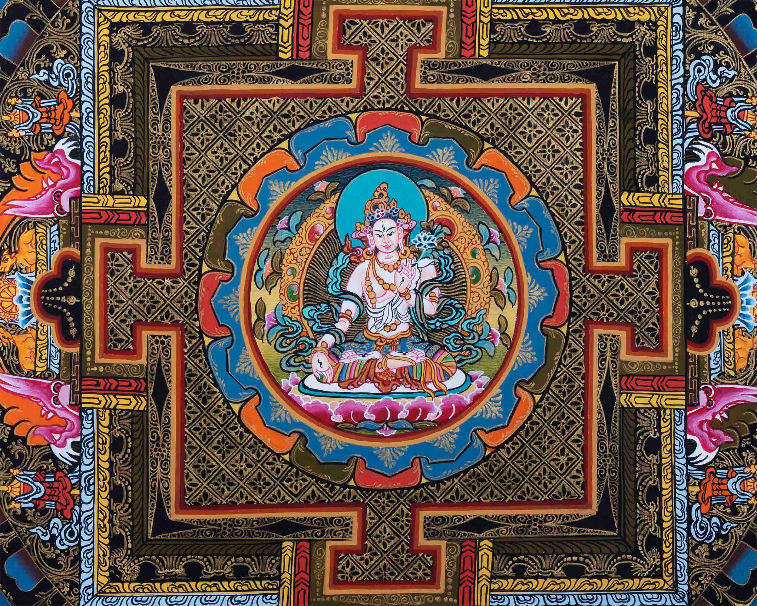 Bodhisattva Tara Thangka Mandala for Good luck | Traditional Painting | Buddhist Bodhisattva Dolma |