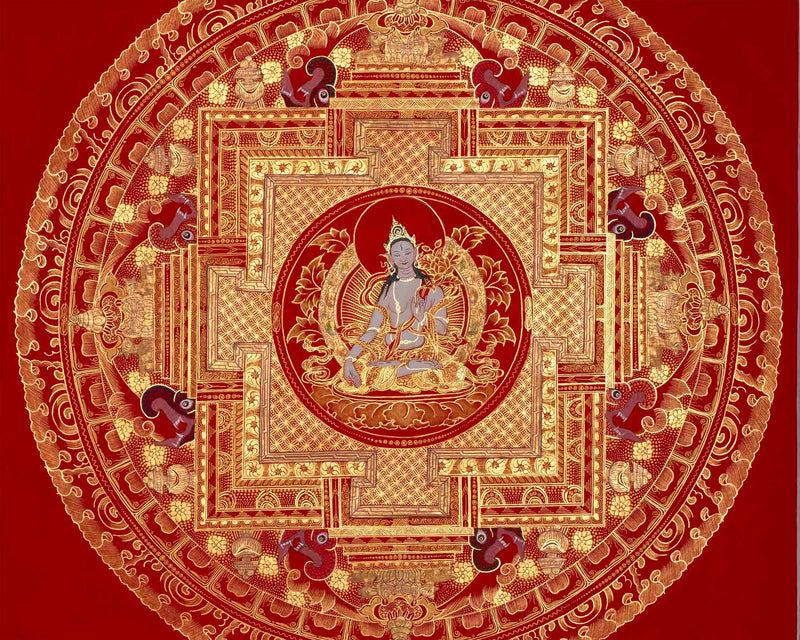 White Tara, Chengrezig and Green Tara Mandala | Traditional Buddhist Art Painting