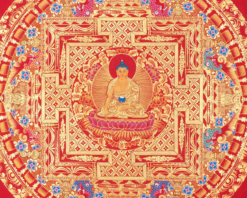 Shakyamuni Buddha, White Tara & Lokeshvara Mandala Thangka | Tibetan Buddhist Art