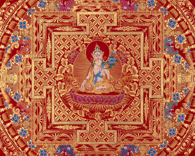 Shakyamuni Buddha, White Tara & Lokeshvara Mandala Thangka | Tibetan Buddhist Art