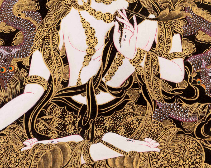 Gold Style White Tara Painting | Original Hand-Painted Female Bodhisattva Thangka