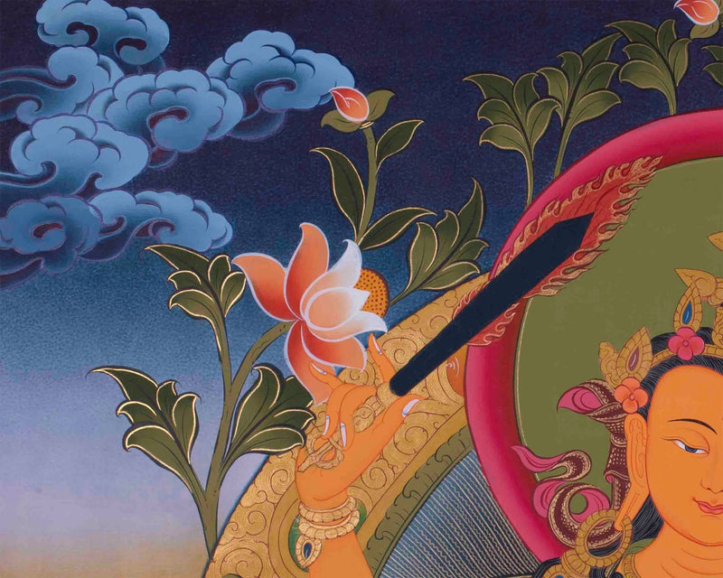 Original Handcrafted Manjushri Bodhisattva Thangka | Tibetan Arts for Wall Hanging