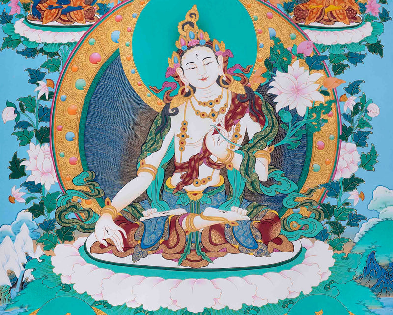 Beautifully Hand-Painted White Tara Thangka | House Warming Gifts