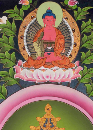 Large Size 4 Armed Chenrezig Thangka Painting with White Tara, Green Tara