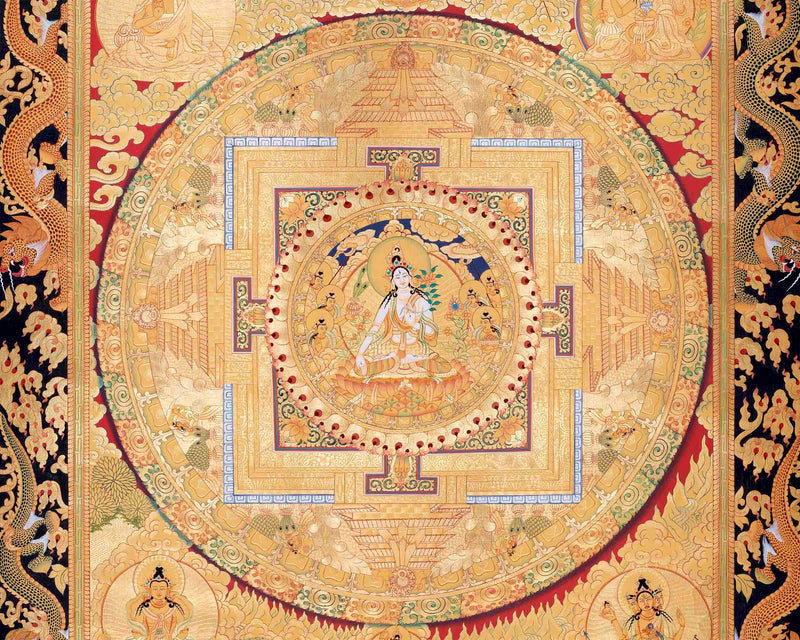 White Tara Mandala | Buddhist Thangka Painting | 24K Gold Himalayan Art