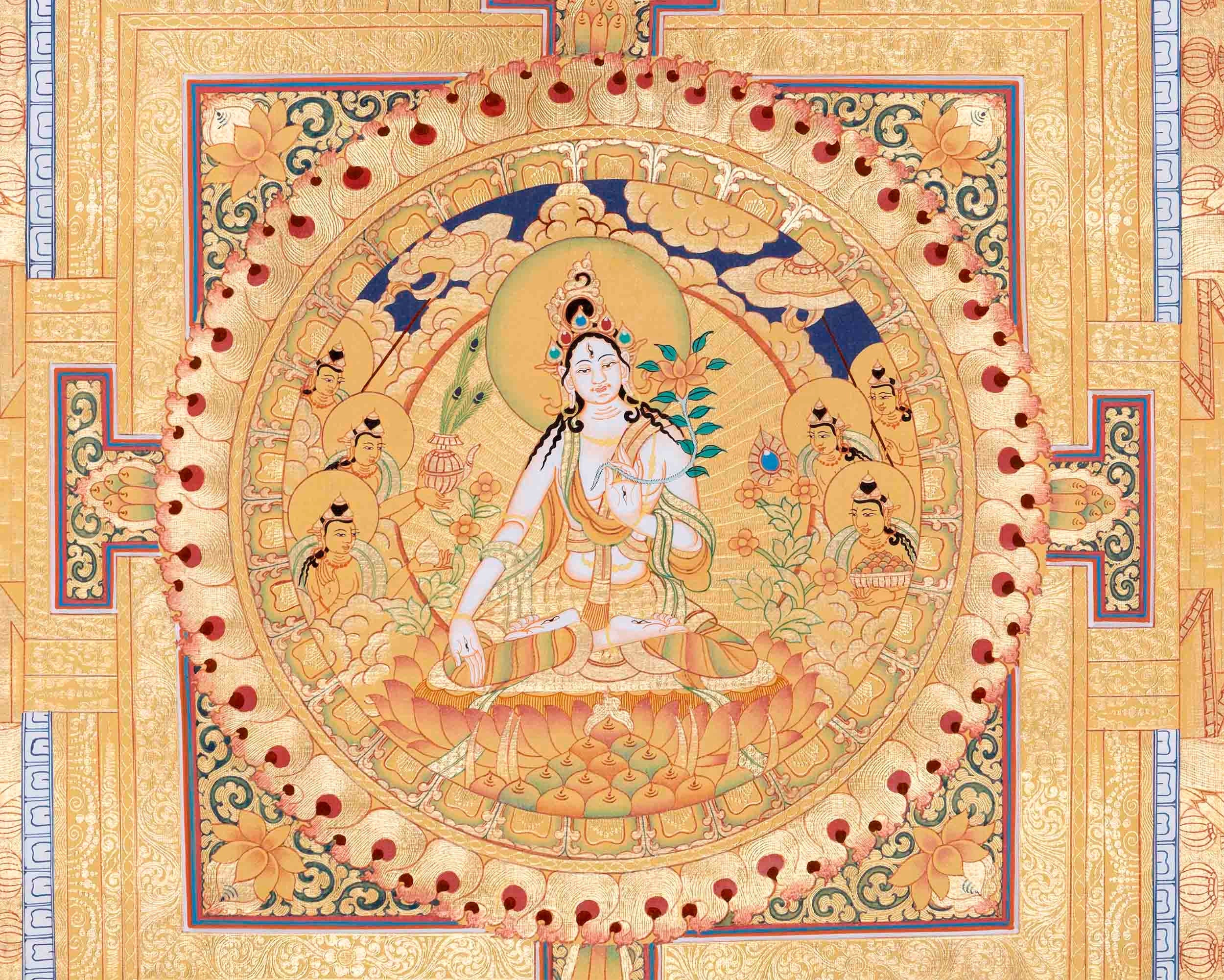 White Tara Mandala | Buddhist Thangka Painting | 24K Gold Himalayan Art