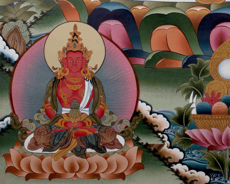 Big White Tara Thangka | Surrounded by Amitayus, Tsongkhapa, Shakyamuni, Guru Rinpoche |