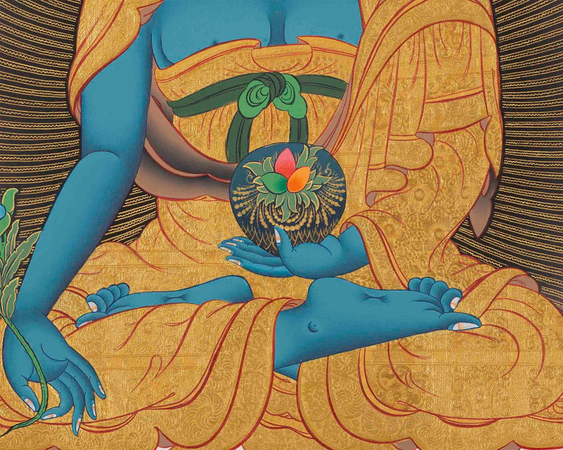 Hand Painted Original Master Quality Blue Medicine Buddha | Wall Hanging Mediation Painting Thangka |