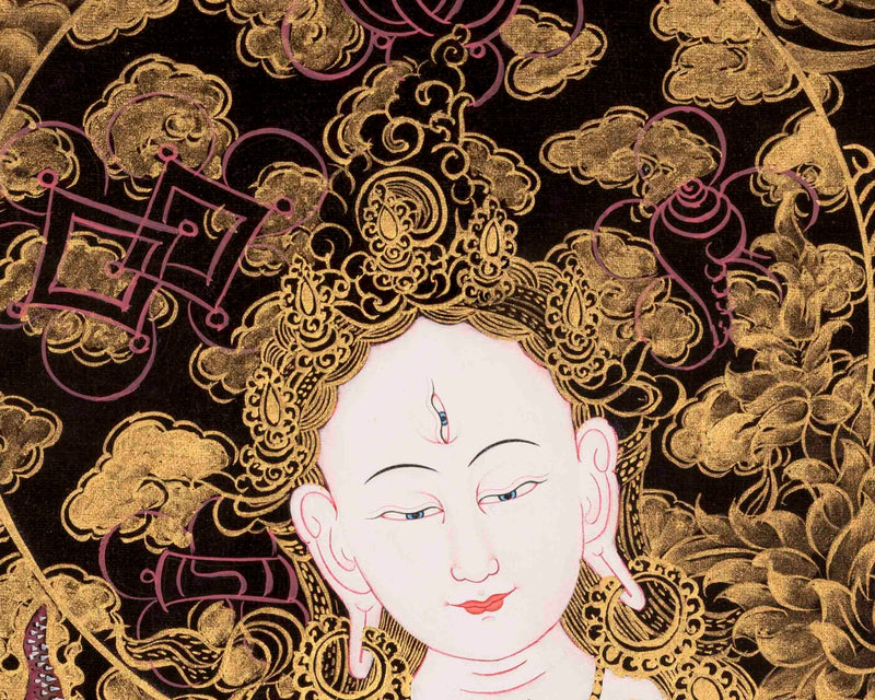 Gold Style White Tara Painting | Original Hand-Painted Female Bodhisattva Thangka