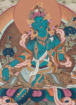 Green Tara Thangka Painting | Beautifully Hand-Painted in Canvas Cotton