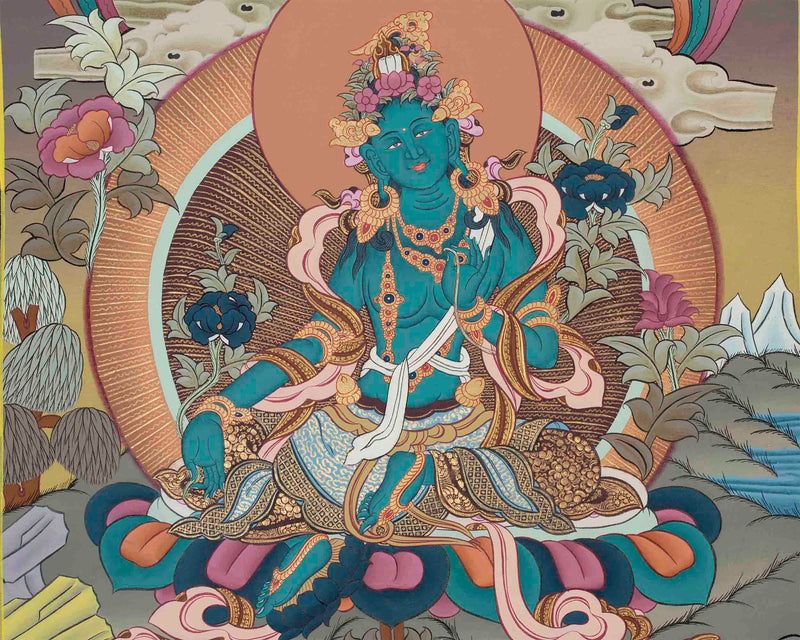 Green Tara Thangka Painting | Beautifully Hand-Painted in Canvas Cotton