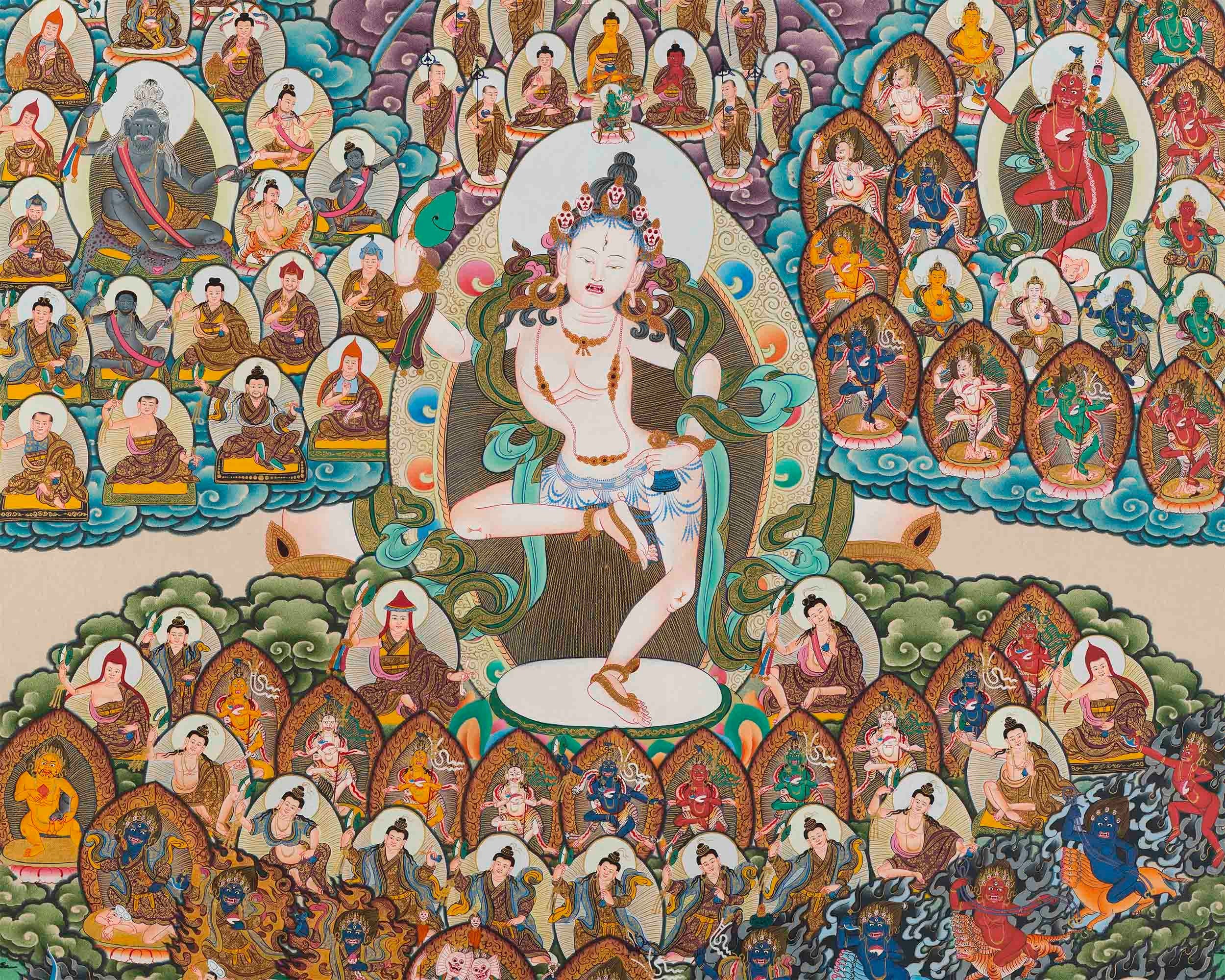 Hand-Painted Machiq Labdron Lineage Tree Thangka | High-Quality Thangka Painting