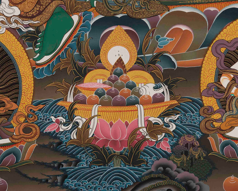 Original Green Tara Thangka surrounded by Buddhas and Bodhisattvas | Tibetan Thangka Painting