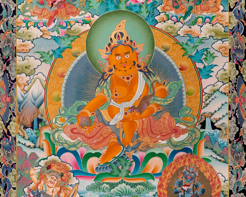 High-Quality Big Five Dzambala Thangka Painting | Tibetan Kubera Thangka | God of Wealth |