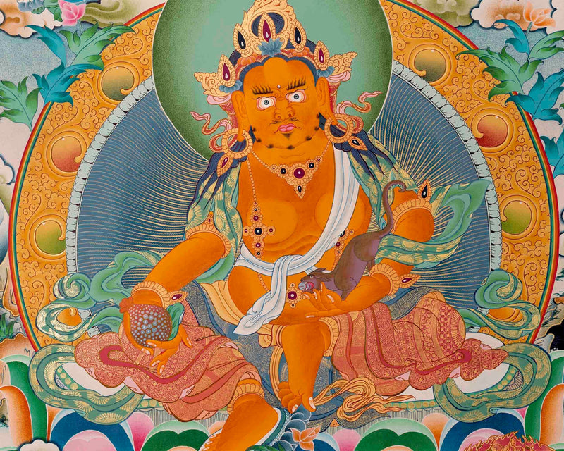 High-Quality Big Five Dzambala Thangka Painting | Tibetan Kubera Thangka | God of Wealth |