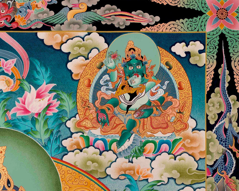 High-Quality Big Five Dzambala Thangka Painting | Tibetan Kubera Thangka | God of Wealth |