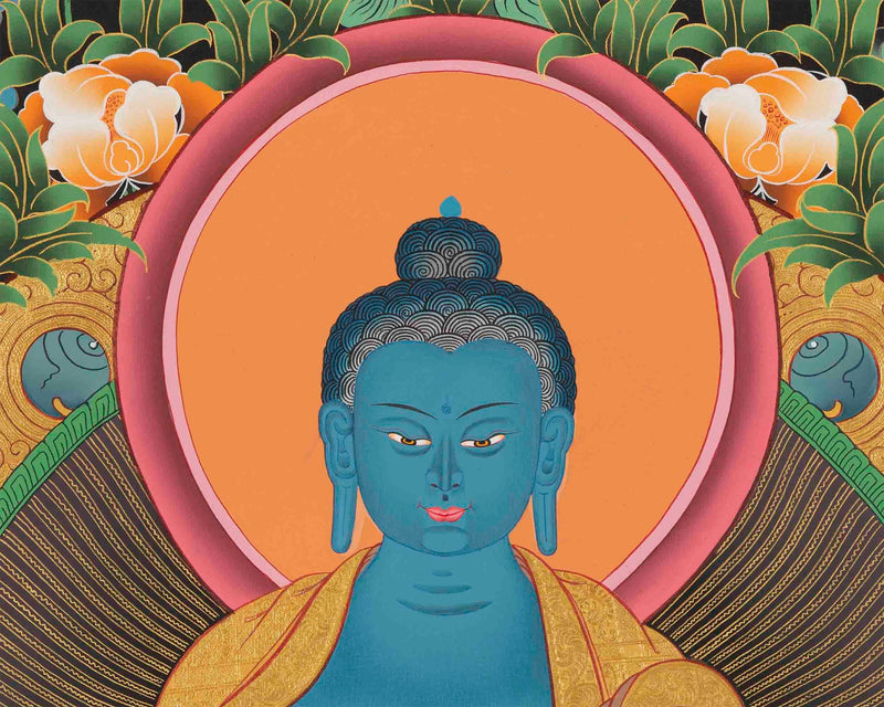 Hand Painted Original Master Quality Blue Medicine Buddha | Wall Hanging Mediation Painting Thangka |