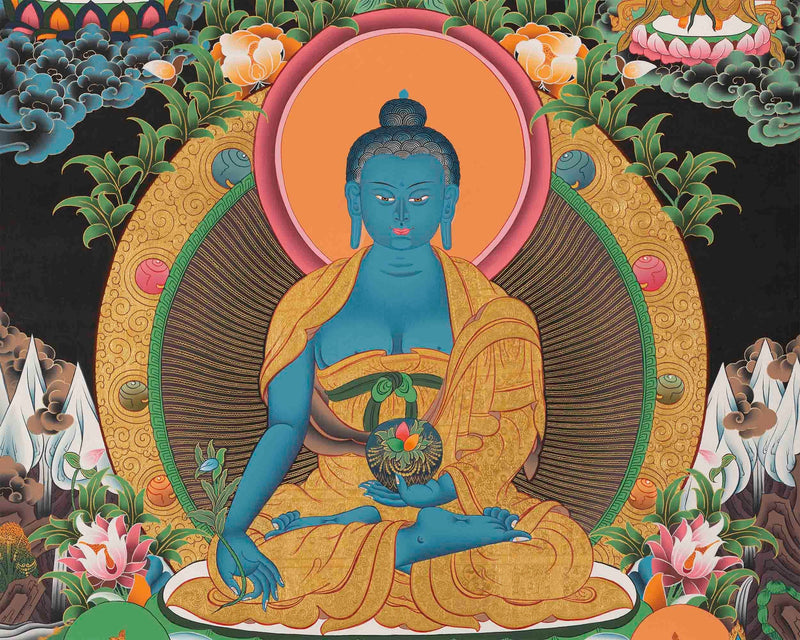 Hand Painted Original Master Quality Blue Medicine Buddha | Wall Hanging Mediation Painting Thangka |