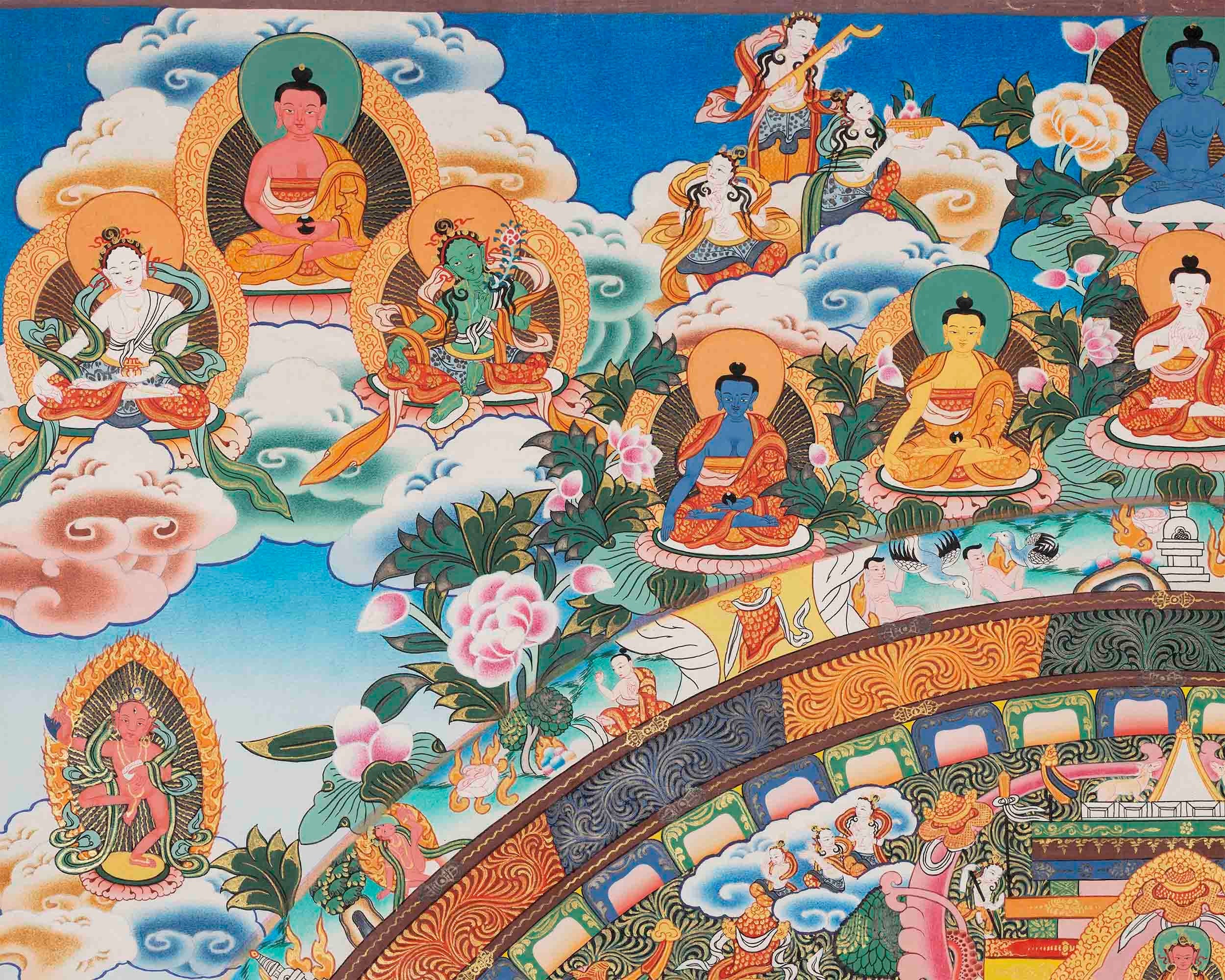 Big 4 Armed Chenrezig Mandala Thangka | Surrounded by Bodhisattvas | Avalokiteshvara Thangka | Buddhist Art | Chinese New Year Gift Idea