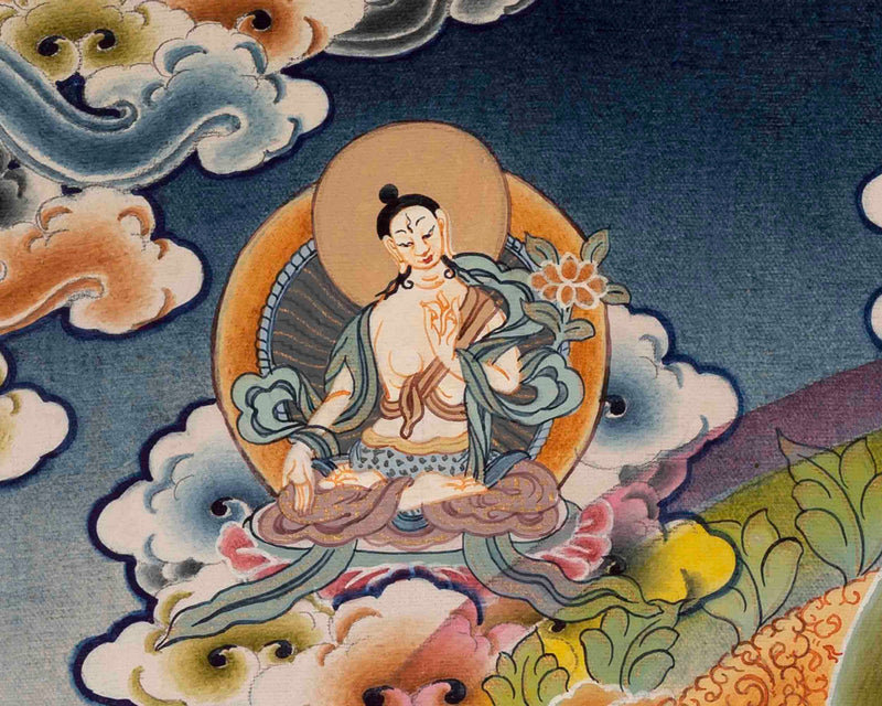 Green Goddess of Compassion with Five Bodhisattva | Green Tara Thanka